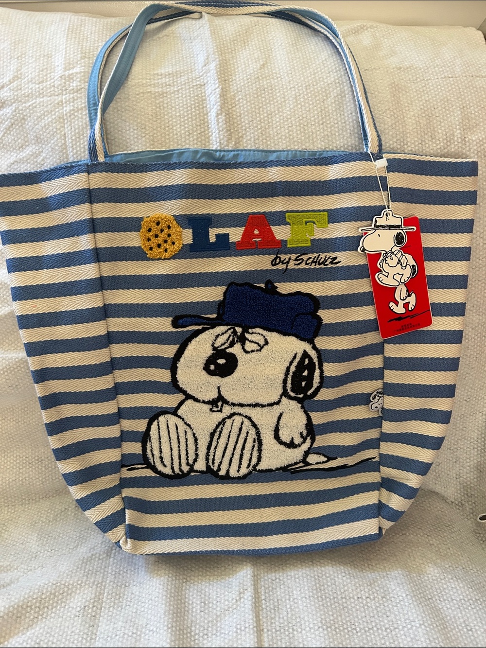 Peanuts Blue and White Striped Snoopy Tote Bag